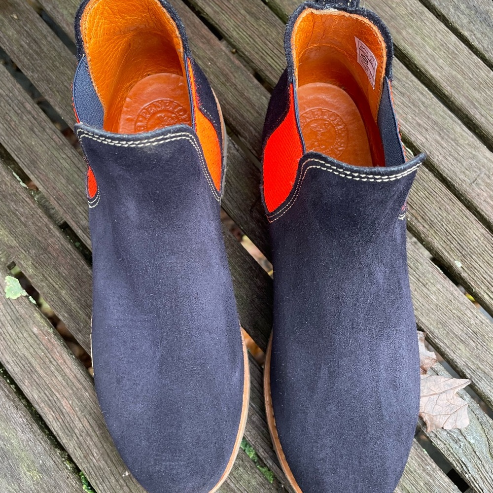 Penelope Chilvers Chelsea boots in blue suede